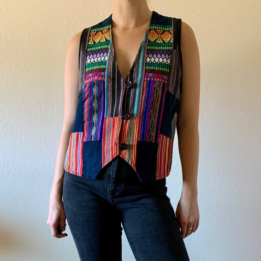 Embroidered Patchwork Vest Handmade Costa Rica Sz Medium